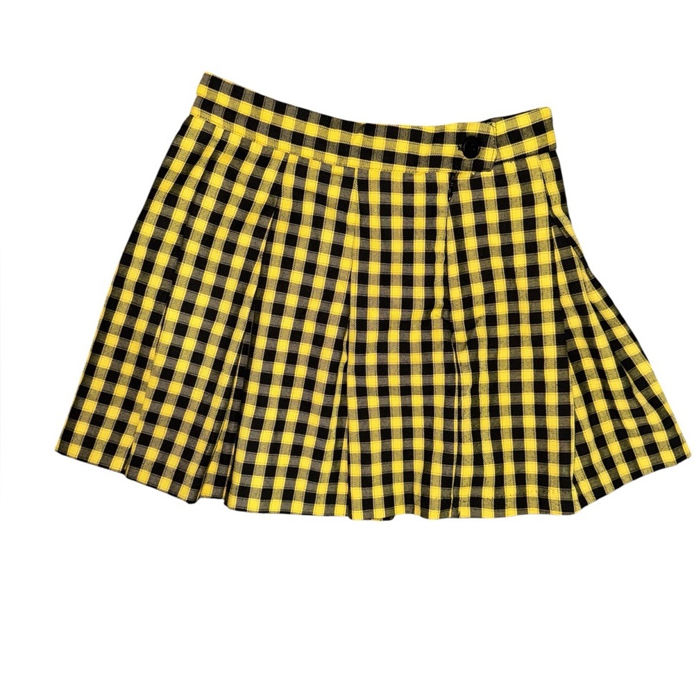 H&M Divided Yellow and Black Checkered Pleated Skater Skirt Preppy or Punk Style